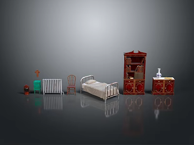 Modern Home Furniture Display With Bed Cabinet Chair And Decorative Vase 3d model