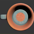Colorful Ceramic Mug with Orange Interior Blue Handle and Red Floral Green Leaf Patterns