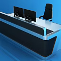 Modern Industrial Equipment Control Console With Dual Monitors Office Chair And Workstation Drawers