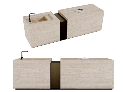 Modern Beige Bar Counter Design With Sink Faucet And Storage Cabinet 3d model