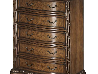 Antique Wooden Chest of Drawers with Intricate Carvings and Metal Handles 3d model