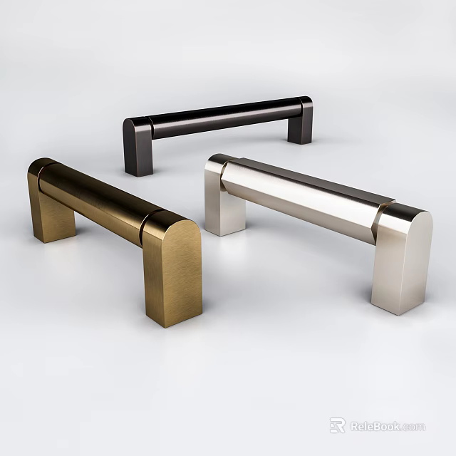 Modern Door Handles With Metallic Finishes In Gold Black And Silver 3d model 