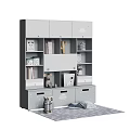 Gray Kids Wardrobe with Cloud Patterns Storage Compartments Drawers and Stuffed Toys