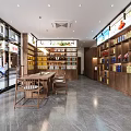 Tobacco and Alcohol Store Interior With Shelves Displaying Liquor Bottles And Wooden Tables