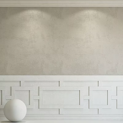 Minimalist Wall Decor with Textured Beige Wall and White Wainscoting Featuring Geometric Patterns 3d model