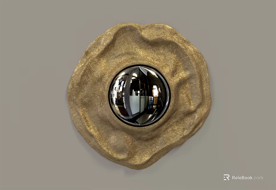 Unique Decorative Round Gold Mirror With Wavy Frame For Wall Decor 3d model 