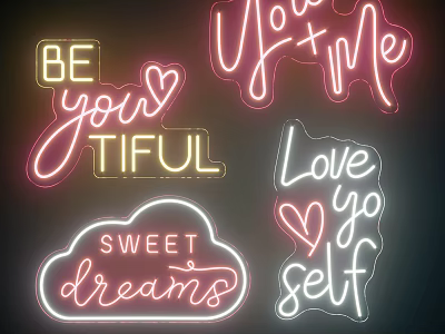 Colorful Neon Irregular Wall Lamp With Decorative Inspiring Words For Indoor Decoration 3d model