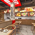 Modern Asian Restaurant Dining Area With Wooden Tables Chairs And Decorative Panels