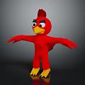 Red Angry Cartoon Game Character with Yellow Beak and Feet Outstretched Arms Standing Black Background