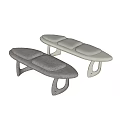 Elegant Modern Fabric Bed Bench With Gray Beige Cushion And Curved Wooden Legs