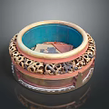 Intricate Carved Ceramic Sculpture Bowl With Blue Interior Gold Red Accents And Decorative Patterns