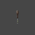 Sword Weapon With Wooden Hilt Red Wrapping And Silver Curved Engraved Blade