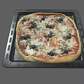 Halloween Spider Decorated Pizza On Black Baking Tray With Melted Cheese