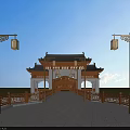 Traditional Chinese Archway Bridge With Arched Structure And Multi Tiered Tiled Roofs Over Water