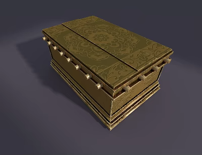 Ornate Brass Decorative Trunk With Carved Floral Patterns And Metal Rivets 3d model