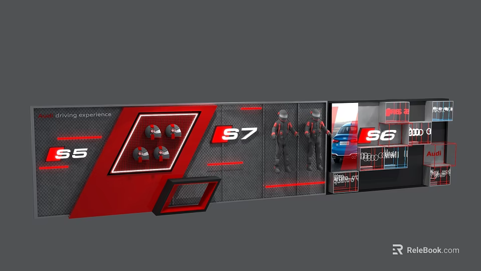 Event Passage with S5 S6 S7 Number Logos Red Black Display Design Racing Car Figures 3d model 