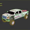White Pickup Truck With Double Cab Off Road Tires And Roof Lights