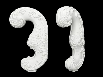 White Ornate Decorative Columns With Intricate Scrollwork And Floral Carvings 3d model