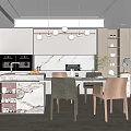 Modern Restaurant Interior Design With Marble Countertop Pendant Lights And Cabinets 3d model
