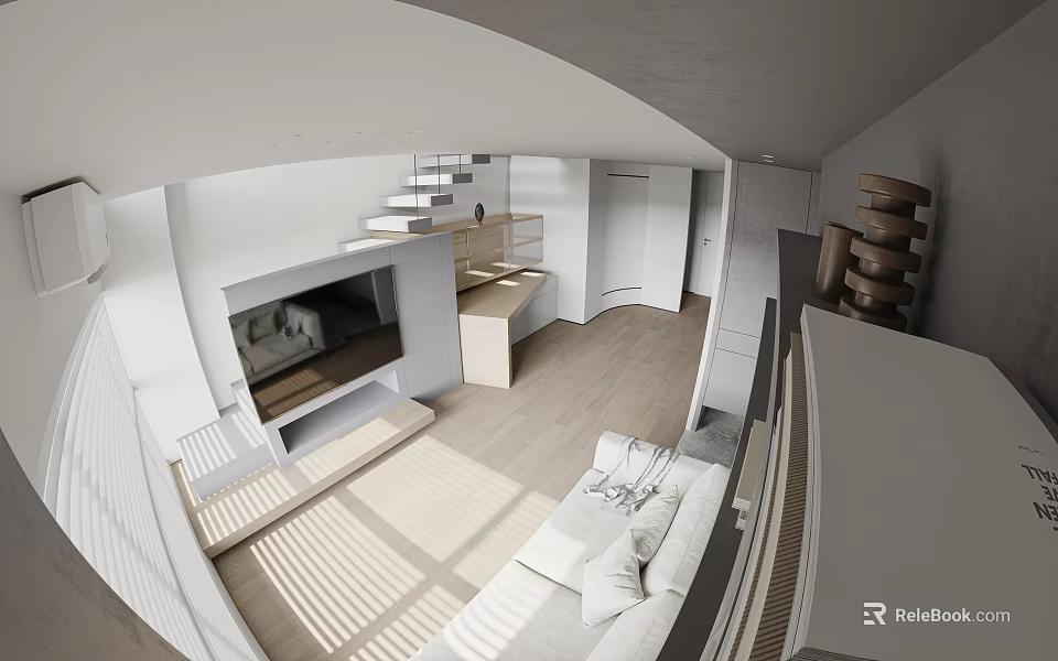 Modern Apartment Interior With Light Tones Open Layout And Staircase 3d model