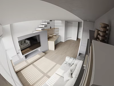 Modern Apartment Interior With Light Tones Open Layout And Staircase 3d model