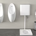 Modern Bathroom Interior Featuring White Wall Mounted Urinals Toilet Paper Holder And Waste Bin