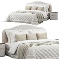 Double Bed With Upholstered Headboard Textured Quilt Neutral Pillows And Nightstand 3d model