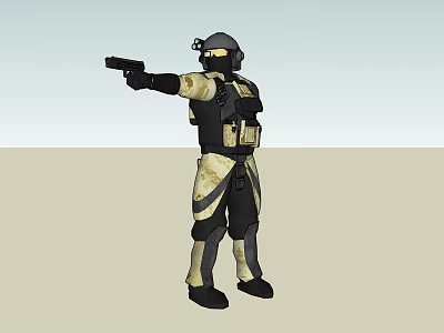 Game Movie Tactical Character In Camouflage Outfit With Helmet Goggles And Holding Gun 3d model