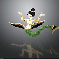 Winged Mythical Female Character With Green Scaled Mermaid Tail Outstretched Arms And Ornate Details