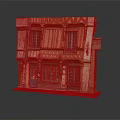 Traditional European Style Model Building With Red Orange Stripes Green Windows And Decorative Patterns