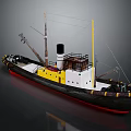 Vintage Ship Model With Yellow White Hull Black Chimney Mast And Ropes