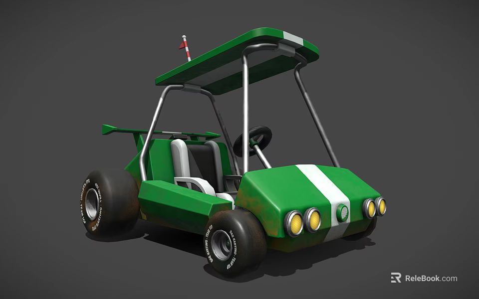 Sporty Green Utility Vehicle With Open Roof White Stripes And Yellow Headlights 3d model 