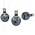 Traditional Blue and White Ceramic Vessels with Floral Patterns as Decorative Vases