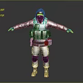 Hooded Tactical Character In Blue Camouflage With Red Mask Tactical Vest Knee Pads And Boots