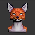 Detailed 3D Fox Character Sculpture With Orange Fur Blue Eyes And Large Ears