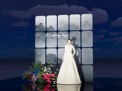Wedding Photo Spot With Bridal Gown Grid Window Cloudy Background And Flowers 3d model