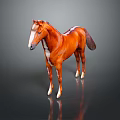 Brown Horse With White Markings Standing On Dark Background With Reflection 3d model