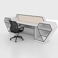 Modern Geometric White Reception Desk With Storage Compartments And Black Chair