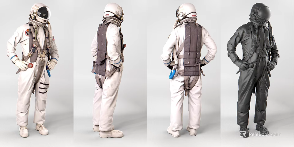Game Movie Character Astronaut Suit Design In Multiple Angles White Black Outfit 3d model 