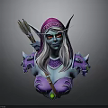 Mystical Elven Woman with Purple Hood Blue Skin Silver Hair and Shoulder Arrows