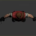 3D Human Male Character In Red Vest Standing With Black Pants Boots And Knife