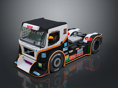 Black White Orange Race Truck with Number 11 and Sponsor Decals Exterior Design 3d model