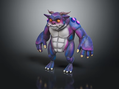 Purple And Blue Mythical Monster Creature Character With Horns Yellow Eyes And Muscular Build 3d model