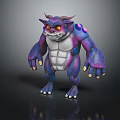 Purple And Blue Mythical Monster Creature Character With Horns Yellow Eyes And Muscular Build
