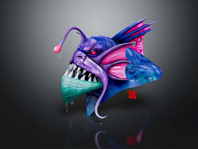 Purple Pink Game Movie Character With Sharp Teeth Green Tongue And Red Eyes 3d model