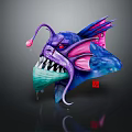 Purple Pink Game Movie Character With Sharp Teeth Green Tongue And Red Eyes