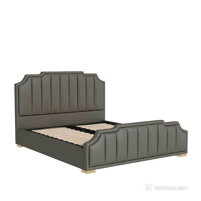 Modern Double Bed With Upholstered Headboard Gray Frame And Elegant Design 3d model