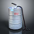 Silver Metal Keg With Tap Handle Black Hose And Red Safety Labels