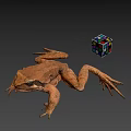 3D Render Of Brown Frog With Colorful Rubiks Cube On Gray Background