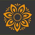 Intricate Artistic Orange Symmetrical Floral Decorative Design With Petals And Circular Center